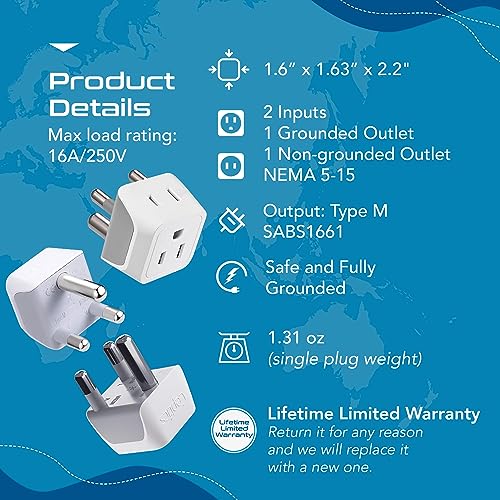 Ceptics South Africa & Namibia Travel Adapter Plug Type M Cream White 3 Pack