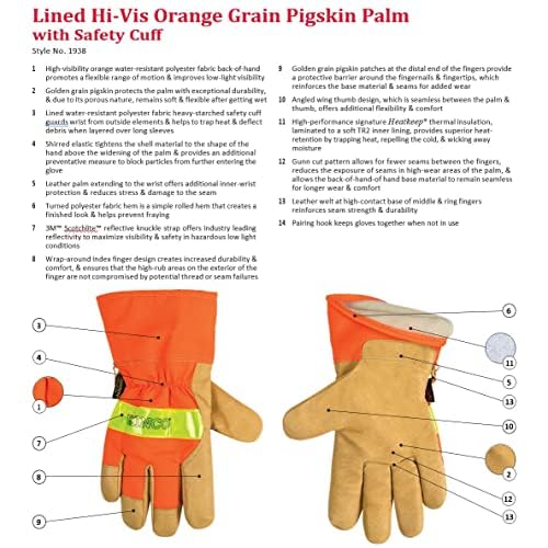 Kinco 1938 Lined High Visibility Orange Grain Pigskin