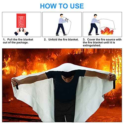 Emergency Fire Blanket for Kitchen and Home, 2 Pack 39.37¡± x 39.37¡± Fiberglass Fire Safety Blankets for Survival, Suppression Fire Retardant Blanket for People