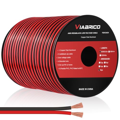 VIABRICO 16AWG 100FT Low Voltage Automotive Wire - 2 Conductor 12V Cable