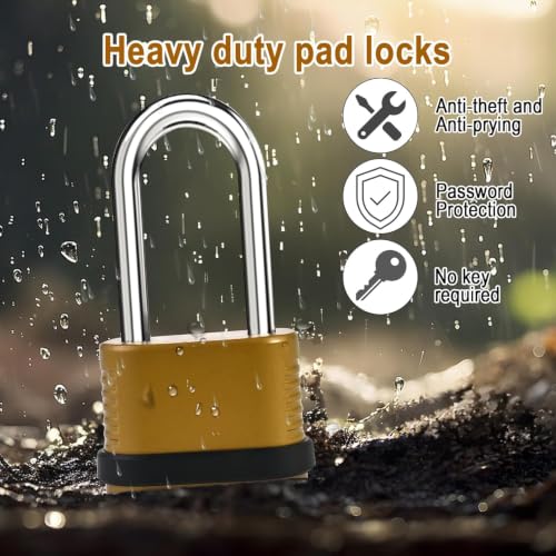 2pcs Heavy Duty Weatherproof Long Shackle Combination Padlocks - Secure & Rust-Resistant