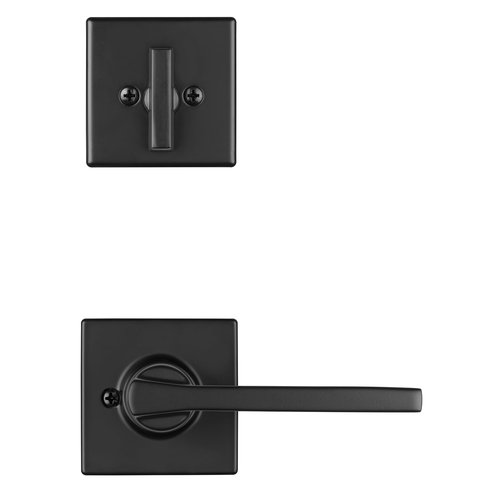 Kwikset Amador Front Door Lock Handle and Deadbolt Set, Entry Handleset Exterior with Casey Reversible Lever, Matte Black, Pick Resistant SmartKey Rekey Deadbolt Security, with Microban Protection