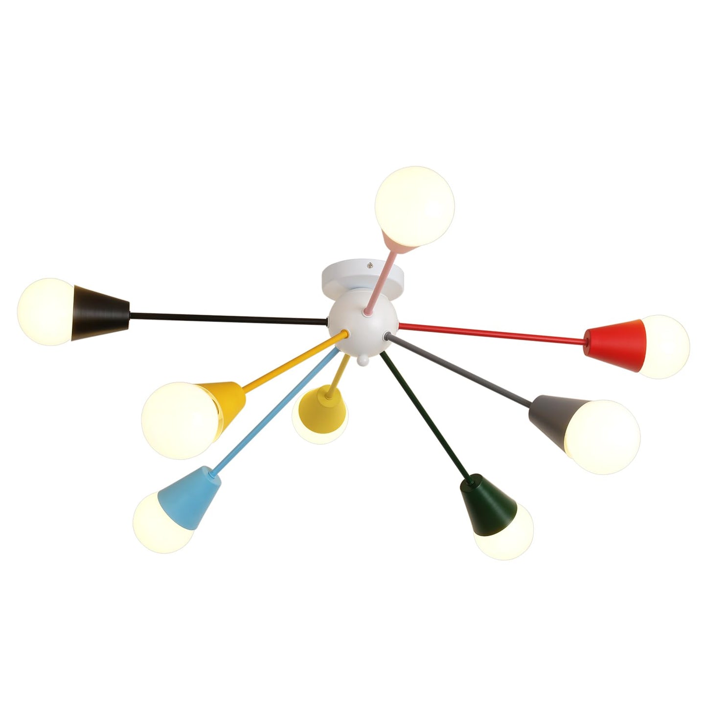 ZORYATA 33” Kids Ceiling Light Fixture, Colorful 8-Light Sputnik Chandelier Lighting, Modern Semi Flush Mount Ceiling Lamp for Children Bedroom, Dining Room, Kitchen, Entryway, Playroom, Multi Color