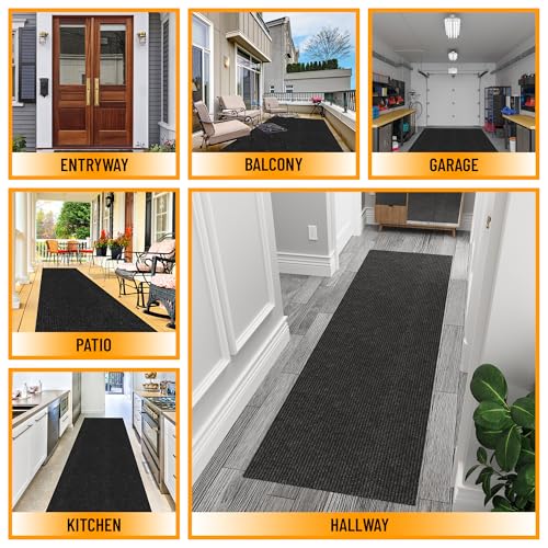 Ottomanson Waterproof Runner Rug 2’x6’ Black Non-Slip Indoor Outdoor Door Mat