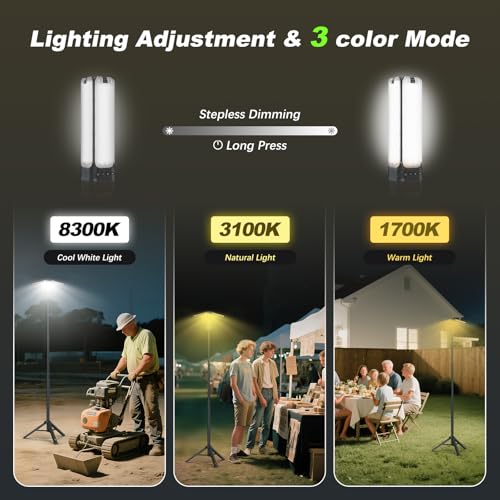 Clemas 6Ft Black Rechargeable Camping Lantern with Remote & Stand, 6000 Lumens Portable Outdoor Light