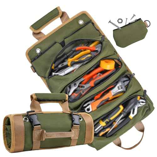 Tool Bag, Tool Bags for Men, Heavy Duty Tool Organizer, Portable Roll Up Tool Bag Gifts For Him, Mechanic, Electrician and Hobbyist, Car Tool Roll Organizer -Green