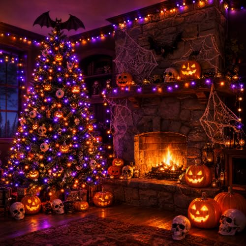 Dazzle Bright Halloween 300 LED String Lights - Purple & Orange, 100FT, 8 Modes, Outdoor Decorations