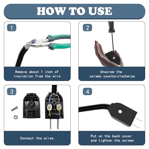 Black Rotatable Power Plug Replacement 4 Pack - Male Extension Cord