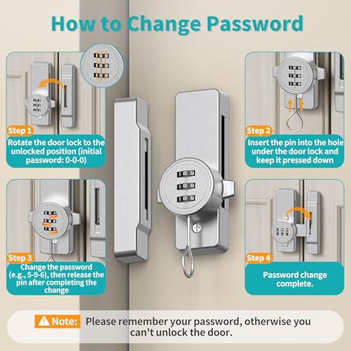 90/180 Degree Mechanical Combination Door Lock, Zinc Alloy Keyless Sliding Barn Locks for Bedroom, Shed, Window, Cabinet - 3 Digit Password Security Flip Gate Latches (1, Silver)