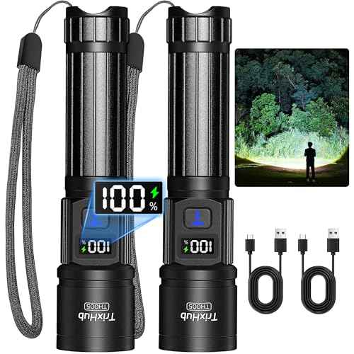 Rechargeable Flashlights 2 Pack, Super Bright High Lumens Flash Light, 5 Modes Zoomable Linternas with LCD Digital Display, Powerful Handheld LED Flashlights for Home Emergencies Camping