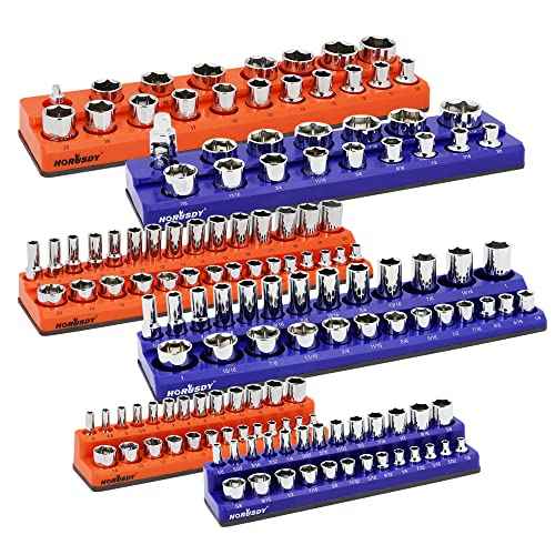HORUSDY 6-Piece Magnetic Socket Organizer Set, 1/4", 3/8", 1/2" Drive Holders for 143pcs, Magnetic Trays for Socket Storage