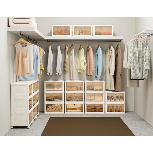 Closet Organizers and Storage 93Qt 3 Pack Closet Organizer Boxes for Clothes Stackable Storage Bins Foldable Storage Box for Clothes/Office Supplies/Snacks(31Qt X 3)