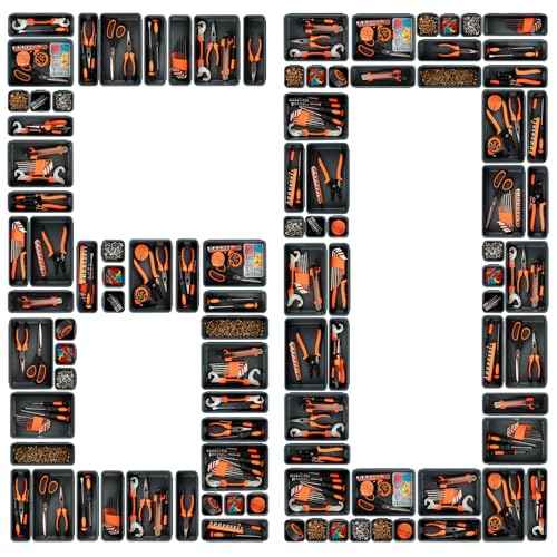 Tool Box Organizer Tray Divider, Toolbox Desk Drawer Organizer with 3 Sizes, Organization and Storage Toolbox for Garage Accessories (Grey 60 PCS)