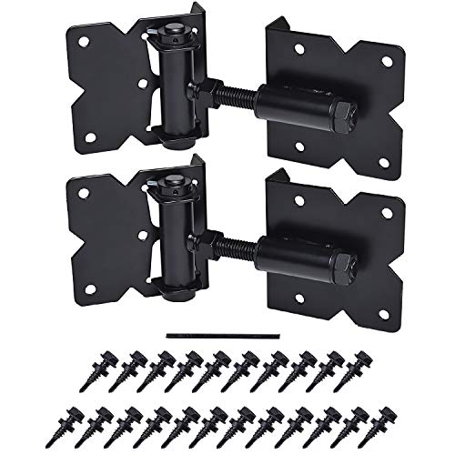 SANKINS Heavy Duty Self-Closing Gate Hinges 90° Adjustable Black 2 Pcs