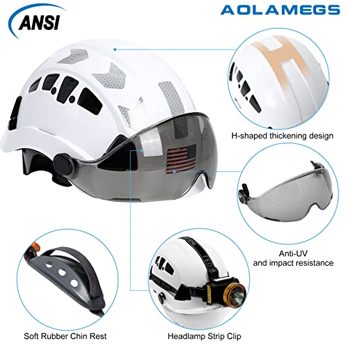 AOLAMEGS Construction Hard Hat with Visor - White Vented Hard Hats Construction OSHA Approved, ANSI Z89.1 ABS Safety Helmet,Adult Hardhats for Men Women,6 Point Suspension Hard Hat with Chin Strap