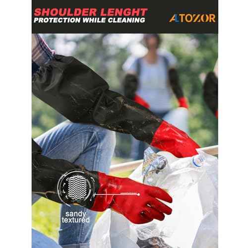 25" Extra-Long Waterproof Gloves with Cotton Liner - Heavy Duty, Aquarium & Pond Cleaning, Seafood Working