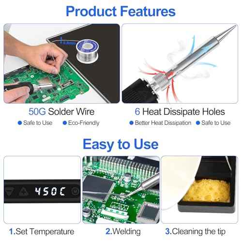120W LED Soldering Iron Kit, 7s Fast Heating Adjustable Temp 356-968¢µ Auto Sleep Precision Welding Gun Tools Electronics Repair with Solder Wire, 5 Soldering Tips, Desoldering Pump, Stand, Tweezers