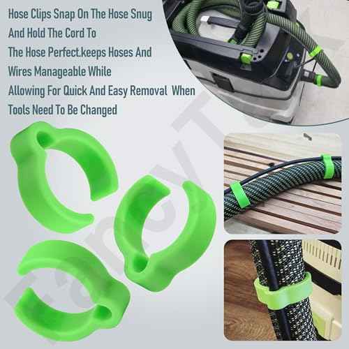12 Pack Coiled Hose Clips Compatible with Festool Sander & Dust Extractor, Dust Hose Clips for Festool 27mm Vacuum Hoses - Green