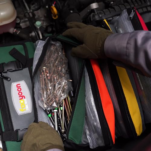 Roll Up Tool Bag, Heavy Duty Tool Roll Bag, Roll Up Bag with Portable Wrench Roll Pouches& Detachable Color Coded Tool Pockets, Fold-able Tool Bags, Tool Organizer Storage Bag