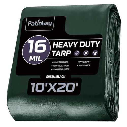 Tarp 10x20 Feet, 16 Mil Large Waterproof Tarps Heavy Duty with Brass Grommets, Thick Plastic Tarp, UV Resistant Tear&Fade Resistant, Reinforced Edges for Outdoor Pool Car Camp Tent