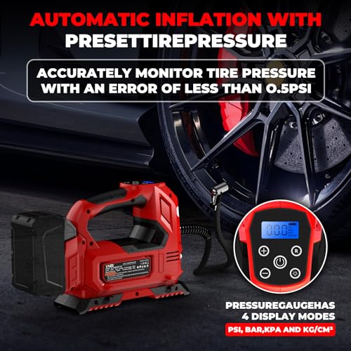 YAWV Cordless Tire Inflator for Milwaukee 18V Battery - Portable 160PSI Pump with Digital Pressure Gauge & LED Light
