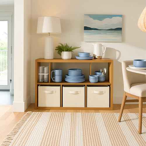 PowerKing Collapsible Storage Cubes with Handles, Fabric Foldable Bins for Closet Shelves, Durable Organization Storage Bins, 10.5'' x 11'' x 10.5'', 6 Pack, Cream