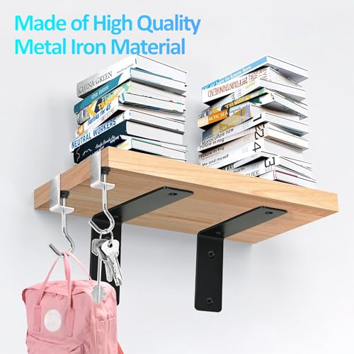 Redunest Black Heavy Duty L-Shaped Floating Shelf Brackets 5" x 4" - Pack of 4