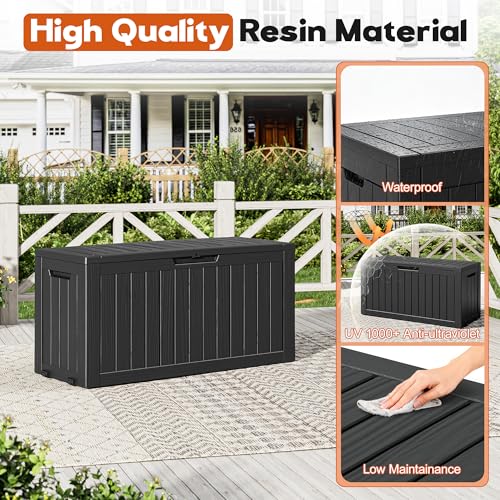 NBYSGO Striped Black 85 Gallon Outdoor Resin Storage Box with Lockable Lid