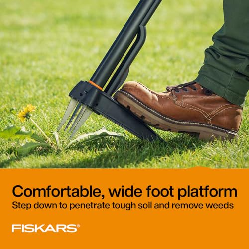 Fiskars Deluxe 4-Claw Stand-Up Weed Puller Tool - Stainless Steel Roots Remover