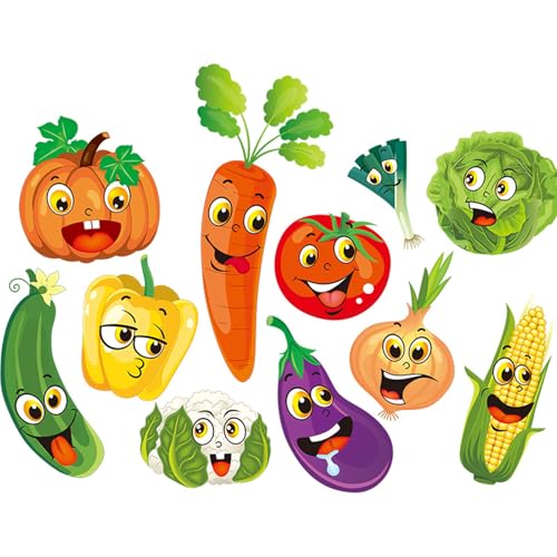 Cartoon Kitchen Vegetable Wall Stickers DIY Green Vegetables Onion Pumpkin Fruit Wall Decals Art Refrigerator Door Stickers for Kitchen Window Restaurant Fridge Dining Room Decor
