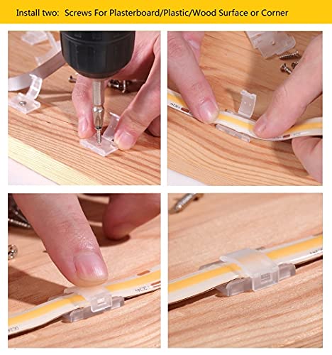 Threetwofour Clear LED Strip Light Mounting Clips Pack of 100 for 8-10mm Strips