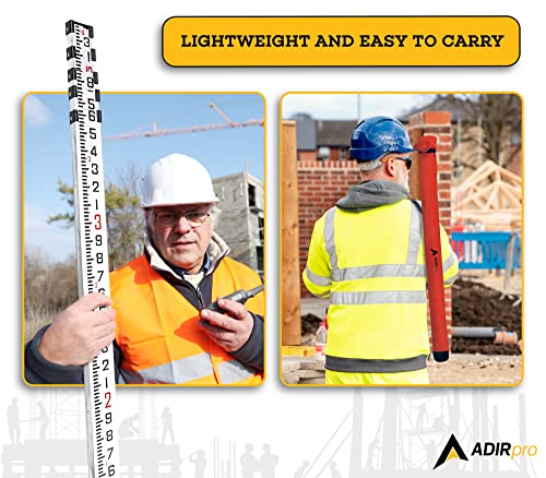 AdirPro 16FT 10ths Aluminum Leveling Rod - Dual-Sided 5-Section Telescopic with Bubble Level & Soft Case