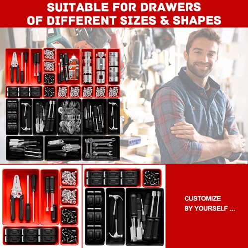 Vexercisehoop 47Pcs Red & Black Toolbox Tray Organizer Set with Non-Slip EVA Pads