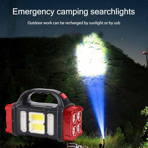 Premium High Lumens LED Work Light ? Multipurpose Flashlight with Searchlight and Lantern Features - Rechargeable Outdoor Waterproof Solar Flashlight - Portable & Lightweight(red