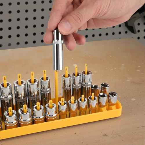 7PCS Socket Organizer Tray Set with Mini Folding Tray, Yellow & Black Magnetic Socket Holder for 1/4", 3/8", 1/2" Drive Metric and SAE Sockets