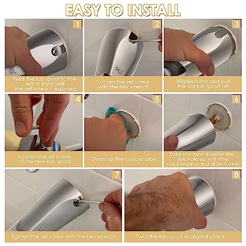 Enhon Brushed Nickel Slip-On Tub Spout with Diverter for 1/2" Copper Pipe - Model 1