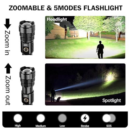 CHILDBOT Black Rechargeable 100000LM LED Flashlight Super Bright Tactical Light