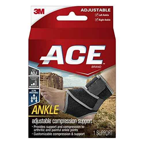 ACE Brand Adjustable Compression Ankle Support, Moderate Support for Weak, Sore or Injured Joints, Adjustable Straps, One Size Fits Most