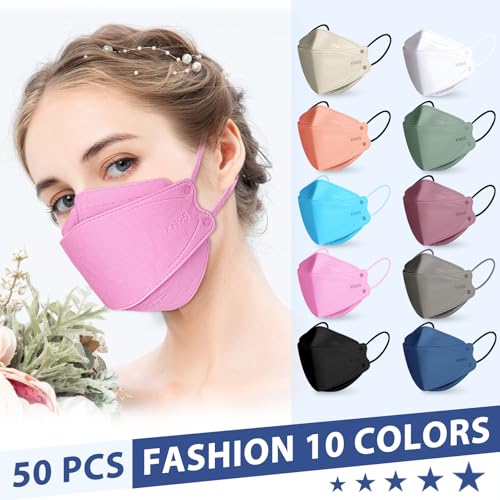 FENFEN Disposable KN95 Face Masks 50 Pack - Breathable 5-Layer Respirator for Adults