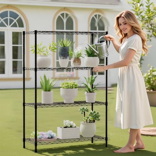 Black 36x14x54 Inch 4-Tier Adjustable Wire Shelving Unit - Heavy Duty