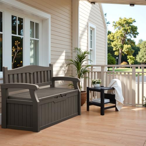 Flamaker Brown 80 Gallon Waterproof Outdoor Storage Bench with Seat, No Cushion