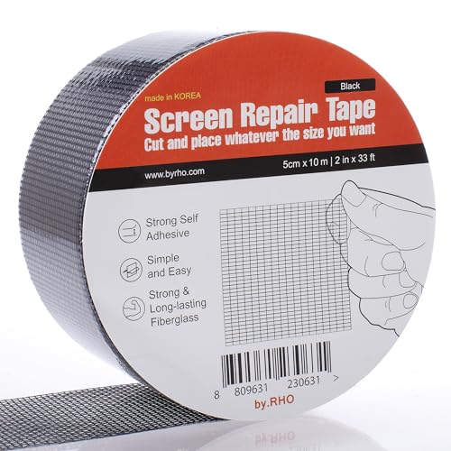by.RHO 2in x 33ft Screen Repair Tape Black Indoor & Outdoor Mesh Patch