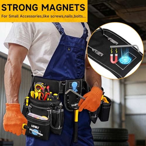 LEFOR·Z Black 27-Pocket Tool Belt with D-Rings for Men, Construction