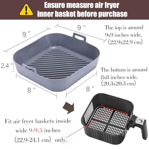 Golden Associate 9x9 Inch Silicone Air Fryer Liners, 2-Pack - Non-Stick Food-Grade Square Liners