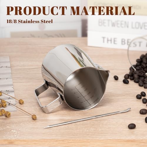 Amrules 12oz Stainless Steel Milk Frothing Pitcher with Latte Art Pen - Silver