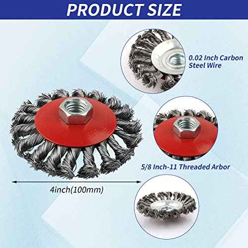 3 Pack Wire Wheel Brush for Angle Grinder, 4 Inch Angle Grinder Wire Wheel, Wire Wheels for 4 1/2 Angle Grinder -5/8 Inch Threaded Arbor ,0.02 Inch Carbon Steel Wire Brush for Angle Grinder