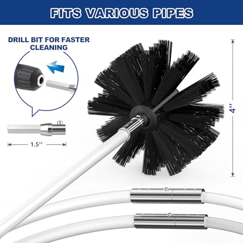 PetOde 32 Feet Dryer Vent Cleaner Kit with 4" Brush Head, 23 Quick Snap Rods