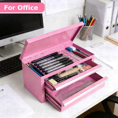 TWUBLK Mini Pink Steel Tool Box with Drawers - Small Portable Metal Toolbox Organizer