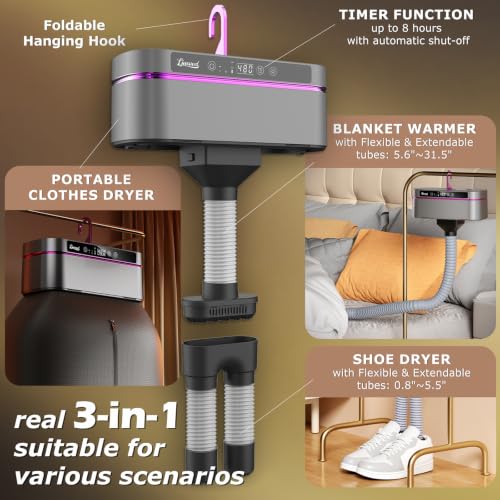 Ljusved 3 in 1 Portable Clothes & Shoe Dryer Dark Gray - Compact Multi-Function Laundry Machine