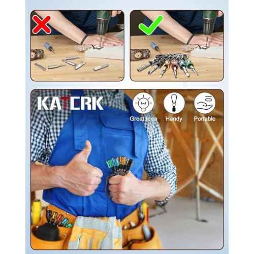 Push to Unlock,Katerk 6pcs 1/4 inch Hex Shank Aluminum Alloy Screwdriver Bit Holder Light-Weight Quick-Change Extension Bar Keychain Drill Screw Adapter Portable,Black Carabiner,Tool Gifts for Men